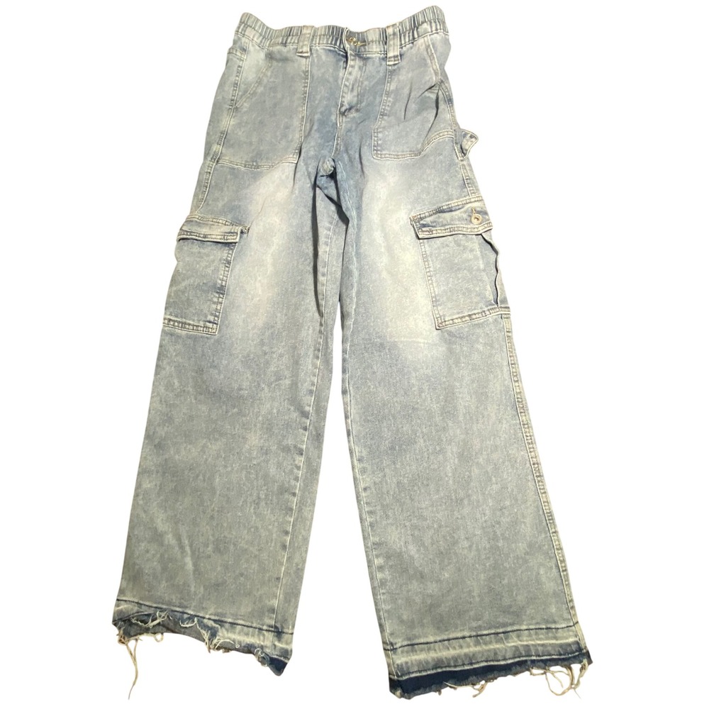 90s Skater Cargo Jeans Light Wash Wide Leg Raw Hem Celebrity Pink‎ Ace Size 14